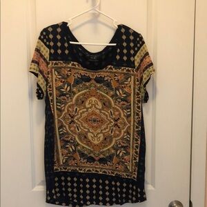Lucky Brand Black Medallion Print Short Sleeve Tee